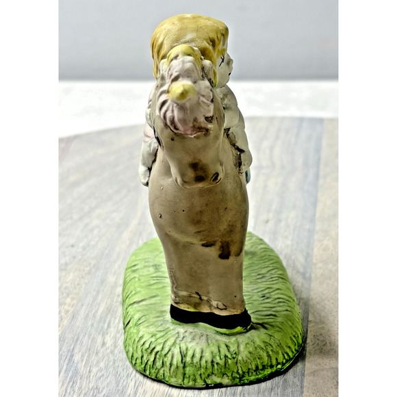 Vintage GOT Hand Painted Brown Unicorn Nursery Figurine Baby and Bear on Back - Picture 2 of 6